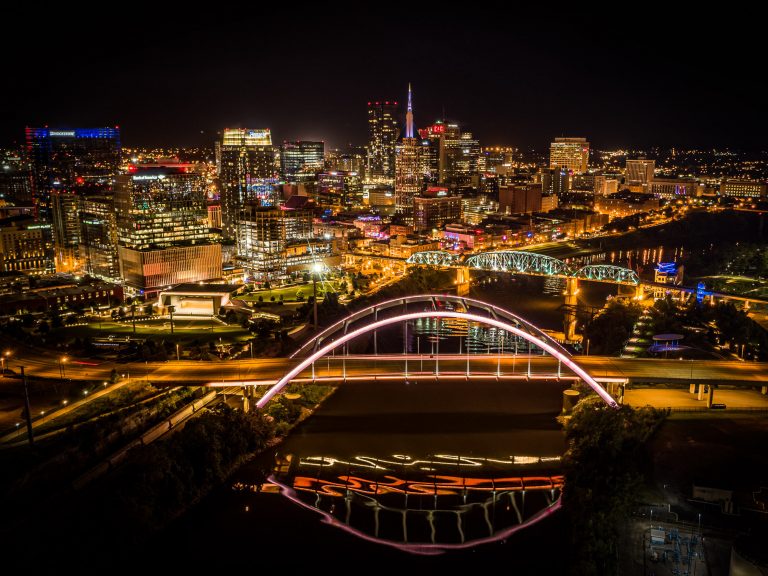 Twilight Drone Photograph of Nashvile Skyline by Andrew Keithly 768x576